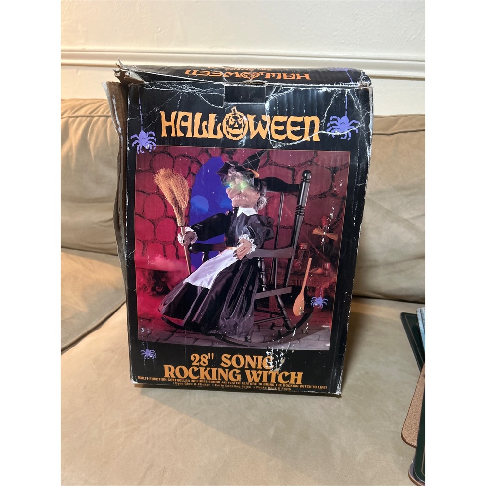 Vintage 28" Sonic Rocking Witch Halloween Animatronic Sound Activated Prop Box